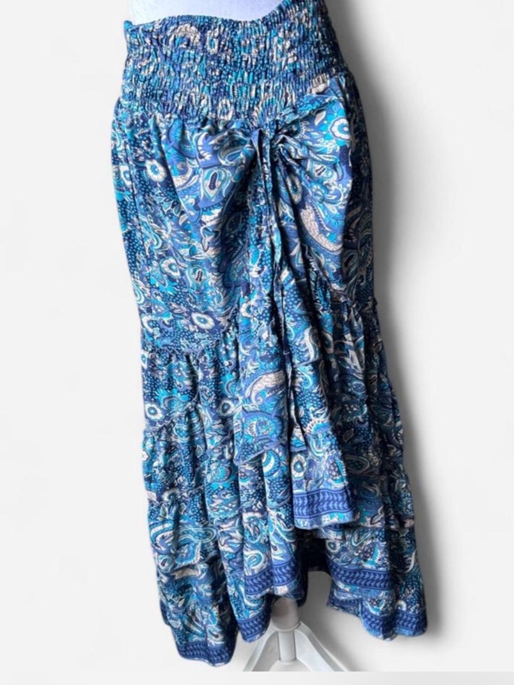 Silk Rayon Namastemood Meditation Yoga Blue paisley print maxi skirt S M Retreat